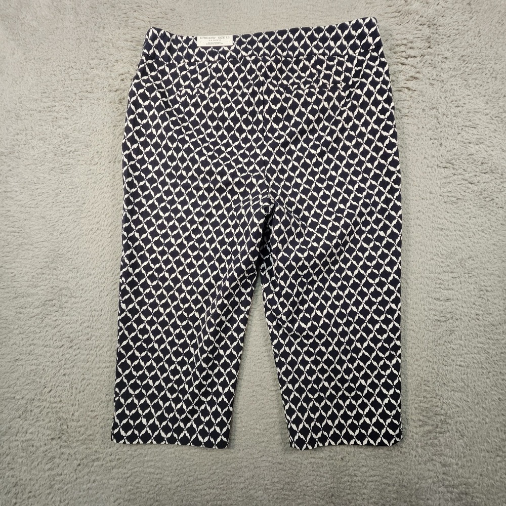 Chico's‎ Brigitte Slim Crop Pants Womens 10 Navy White Diamond Matelassé Coastal - Picture 8 of 16